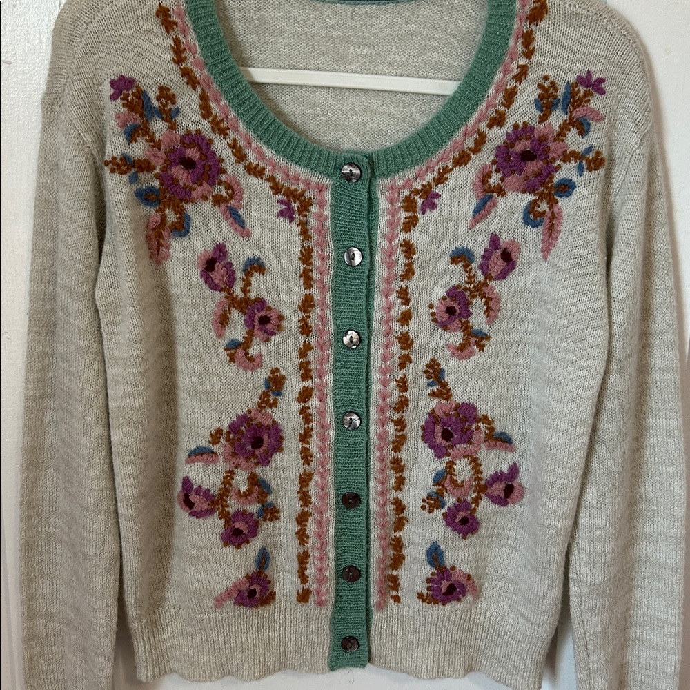 Sundance Wool Embroidered Floral Avie Cardigan Women’s Small - Picture 3 of 9